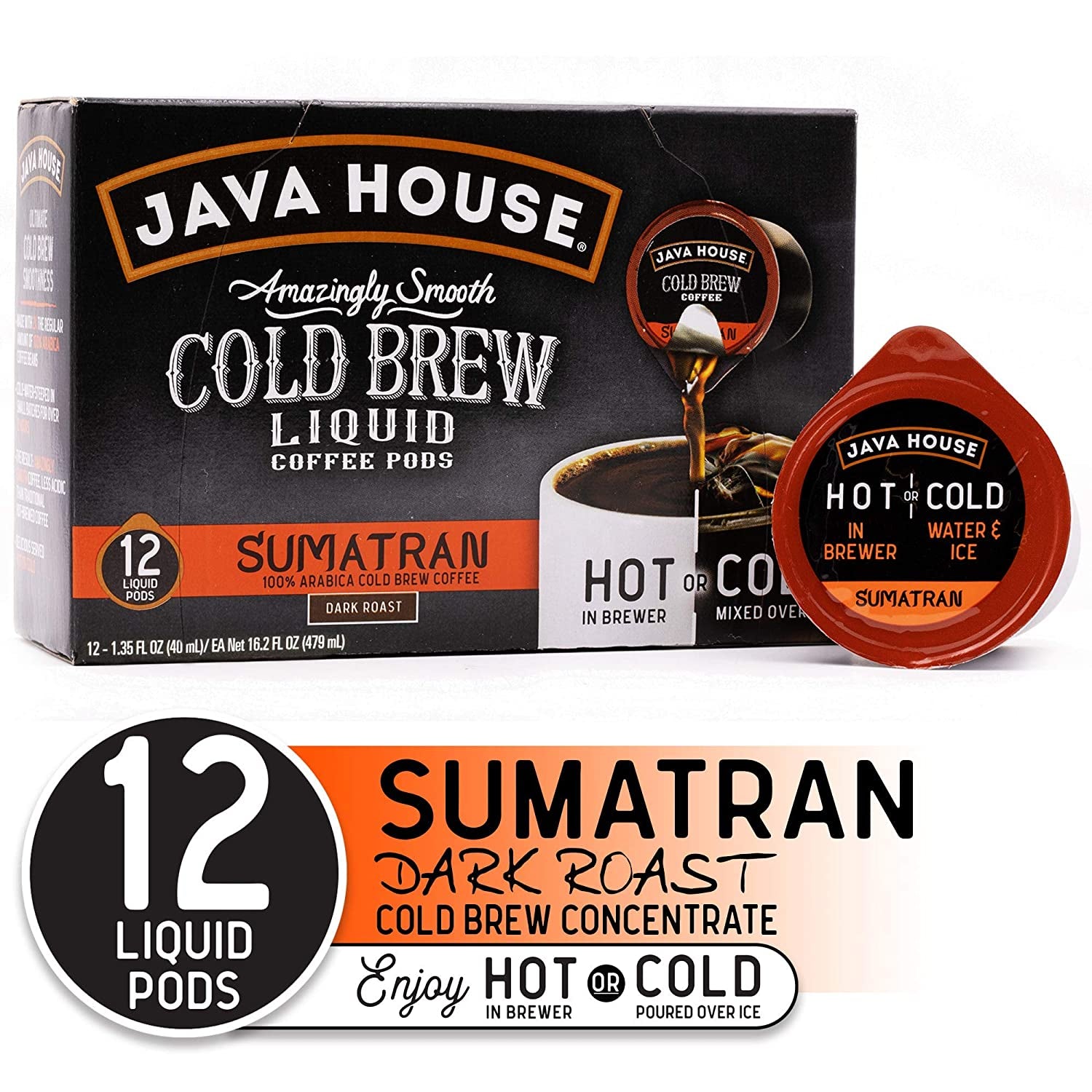 Java House Cold Brew Coffee Concentrate Single Serve Liquid Pods, Sumatran, 12 Count…