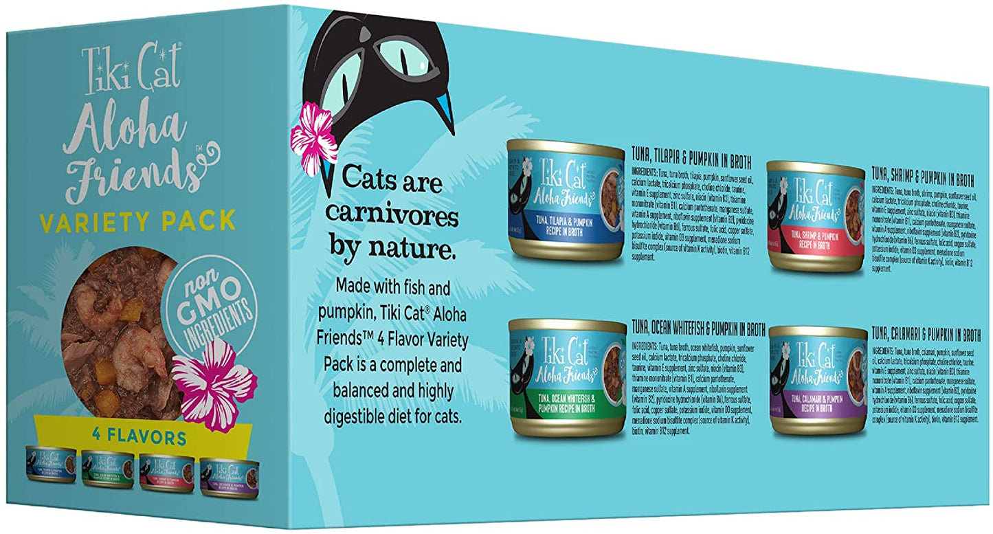 Tiki Cat Aloha Friends Variety Pack, Seafood Flavors with Pumpkin, Wet, High-Protein & High-Moisture Cat Food, for All Life Stages, 3 Oz. Cans (Case of 12)