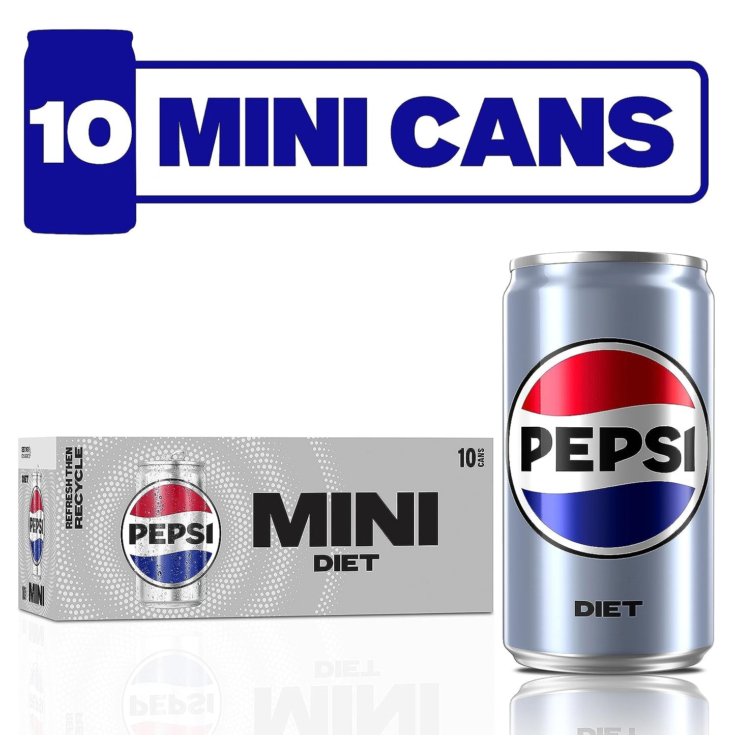 Diet Pepsi Soda, 7.5 Ounce Mini Cans, 10 Pack