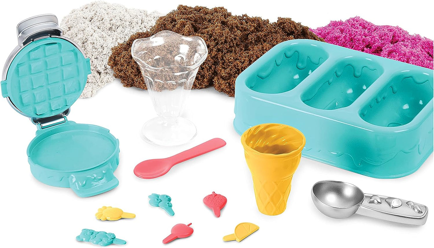 Kinetic Sand Scents, Ice Cream Treats Playset with 3 Colors of All-Natural Scented Play Sand & 6 Serving Tools, Sensory Toys, Christmas Gifts for Kids