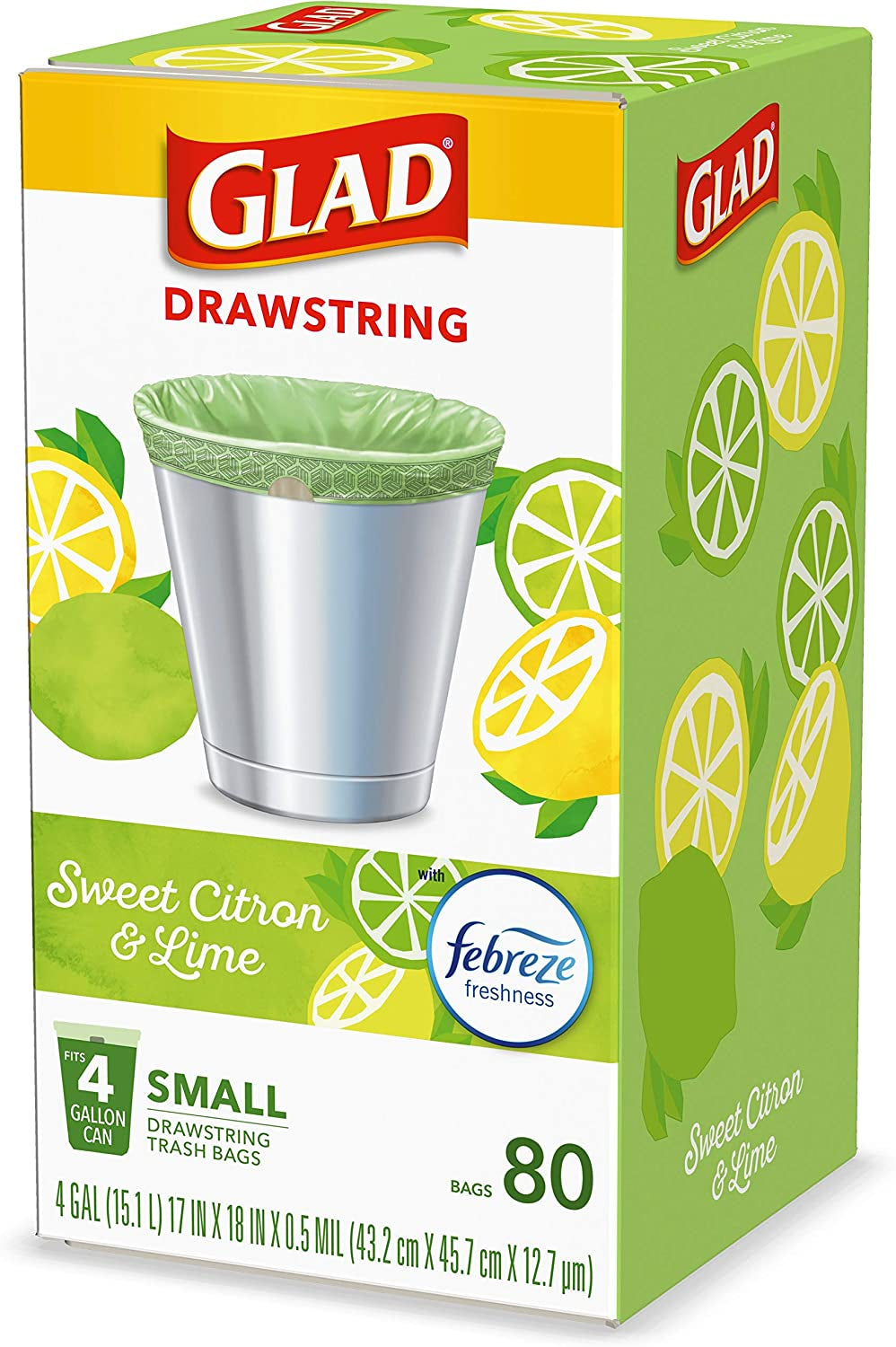 Odorshield Small Drawstring Trash Bags, Sweet Citron & Lime, 80 Count