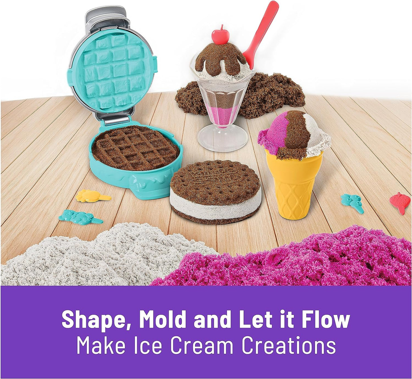 Kinetic Sand Scents, Ice Cream Treats Playset with 3 Colors of All-Natural Scented Play Sand & 6 Serving Tools, Sensory Toys, Christmas Gifts for Kids