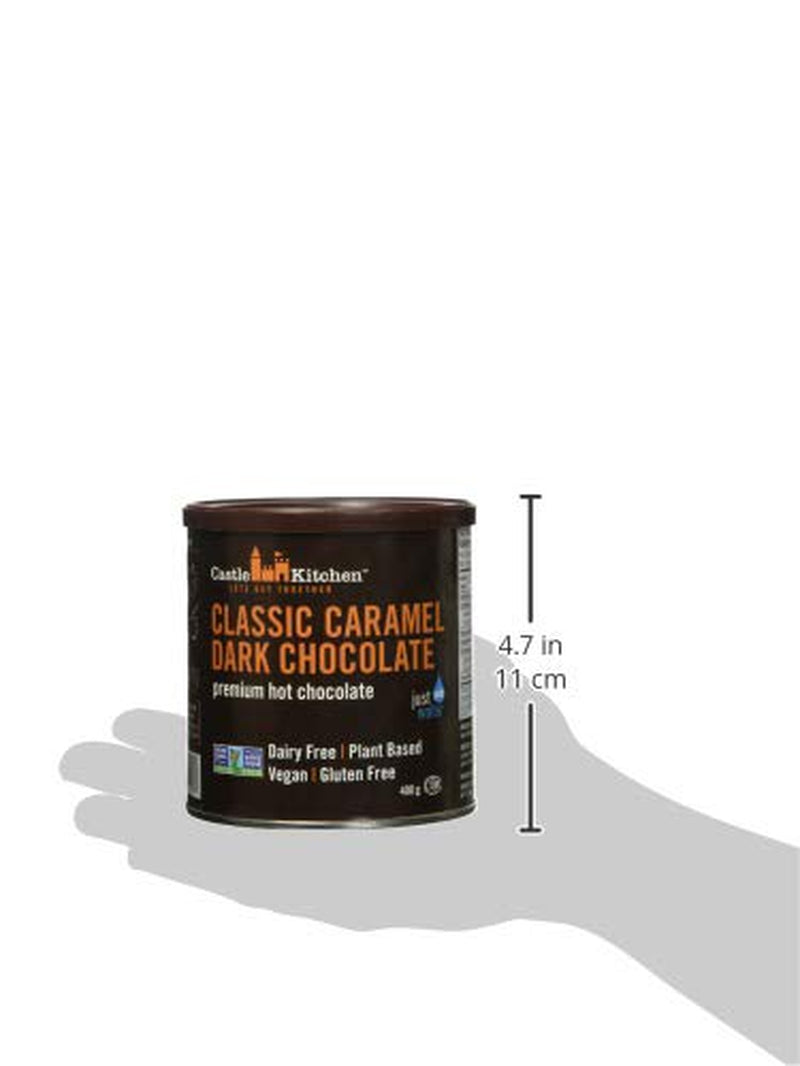 Castle Kitchen Classic Caramel Dark Chocolate Premium Hot Cocoa Mix - Dairy-Free, Vegan, Plant Based, Gluten-Free, Non-Gmo Project Verified, Kosher - Just Add Water - 14 Oz