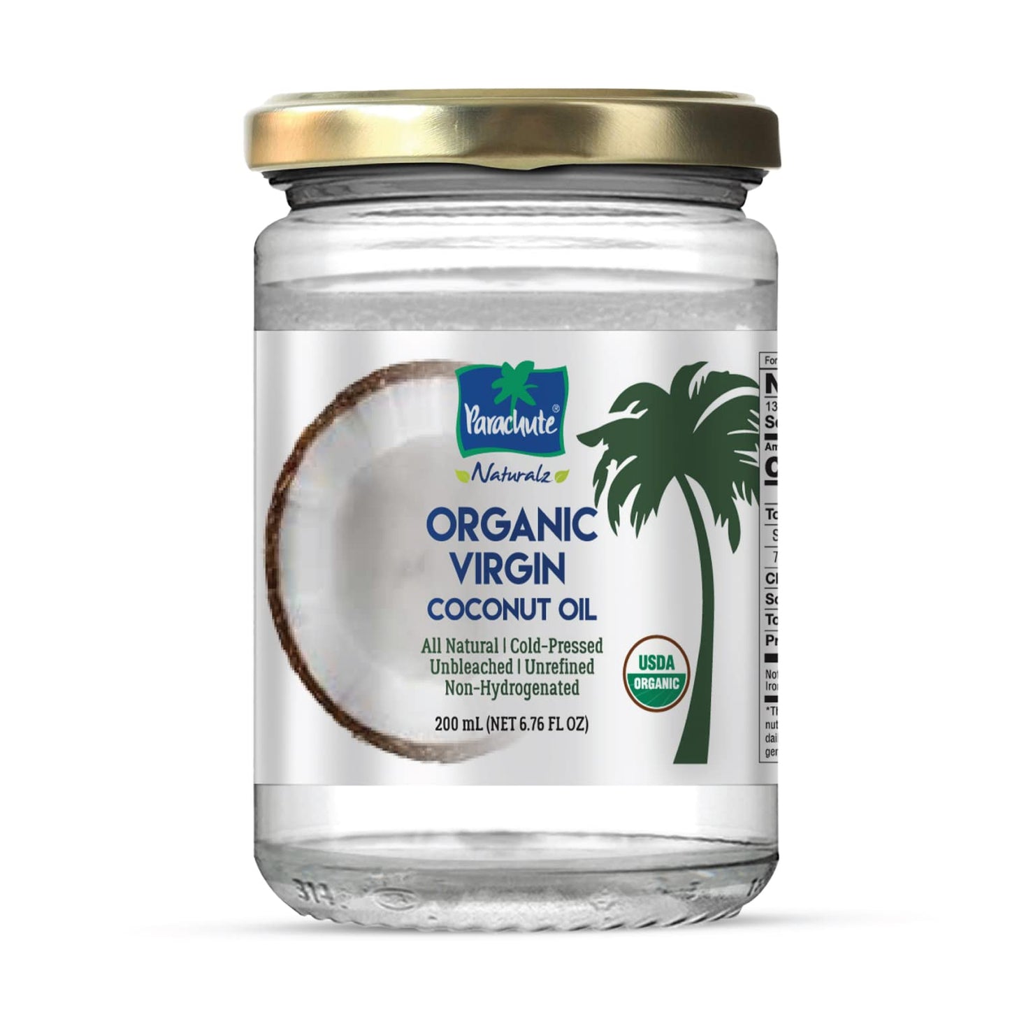 Parachute Naturalz Virgin Coconut Oil | 100% Organic Cooking Oil, Hair Oil and Skin Oil | Cold Pressed | USDA Certified |6.8 Fl. Oz.