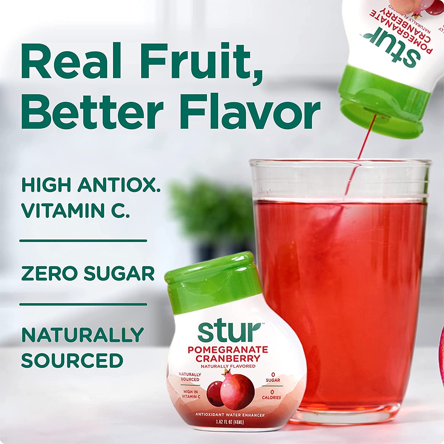 Stur -Pomegranate Cranberry, Natural Water Enhancer, (5 Bottles, Makes 100 Flavored Waters) - Sugar Free, Zero Calories, Kosher, Liquid Drink Mix Sweetened with Stevia, 1.62 Fl Oz (Pack of 5)