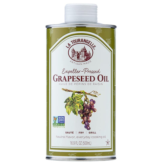 La Tourangelle, Expeller-Pressed Grapeseed Oil, High Heat Neutral Cooking Oil, Cast Iron Seasoning, Also Great for Skin, Hair, and DIY Beauty Recipes, 16.9 Fl Oz