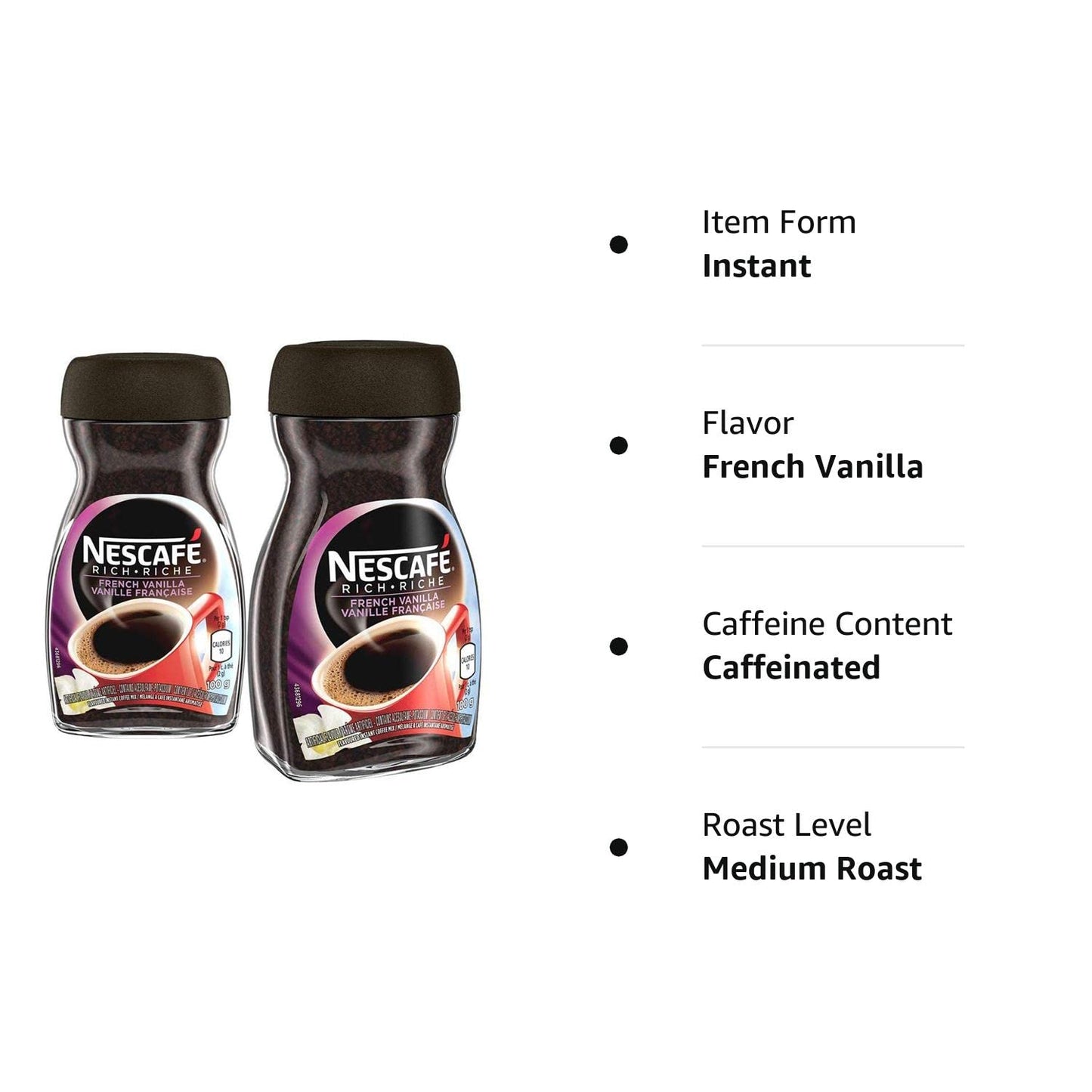 NESCAFÉ Rich Instant Coffee, 100G Jar | 2- Pack (French Vanilla)