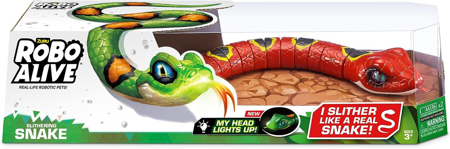 Robo Alive Slithering Snake Series 3 Red by ZURU Battery-Powered Robotic Light up Reptile Toy That Moves (Red), Multi-Color, 7150A