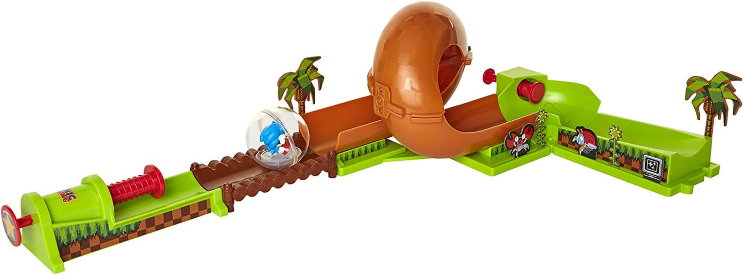 Sonic the Hedgehog Pinball Green Hill Zone , Track Play Set, 9 Piece, with Looping Action & Automatic Bumper Exclusive Sonic Sphere Included, for Ages 3+