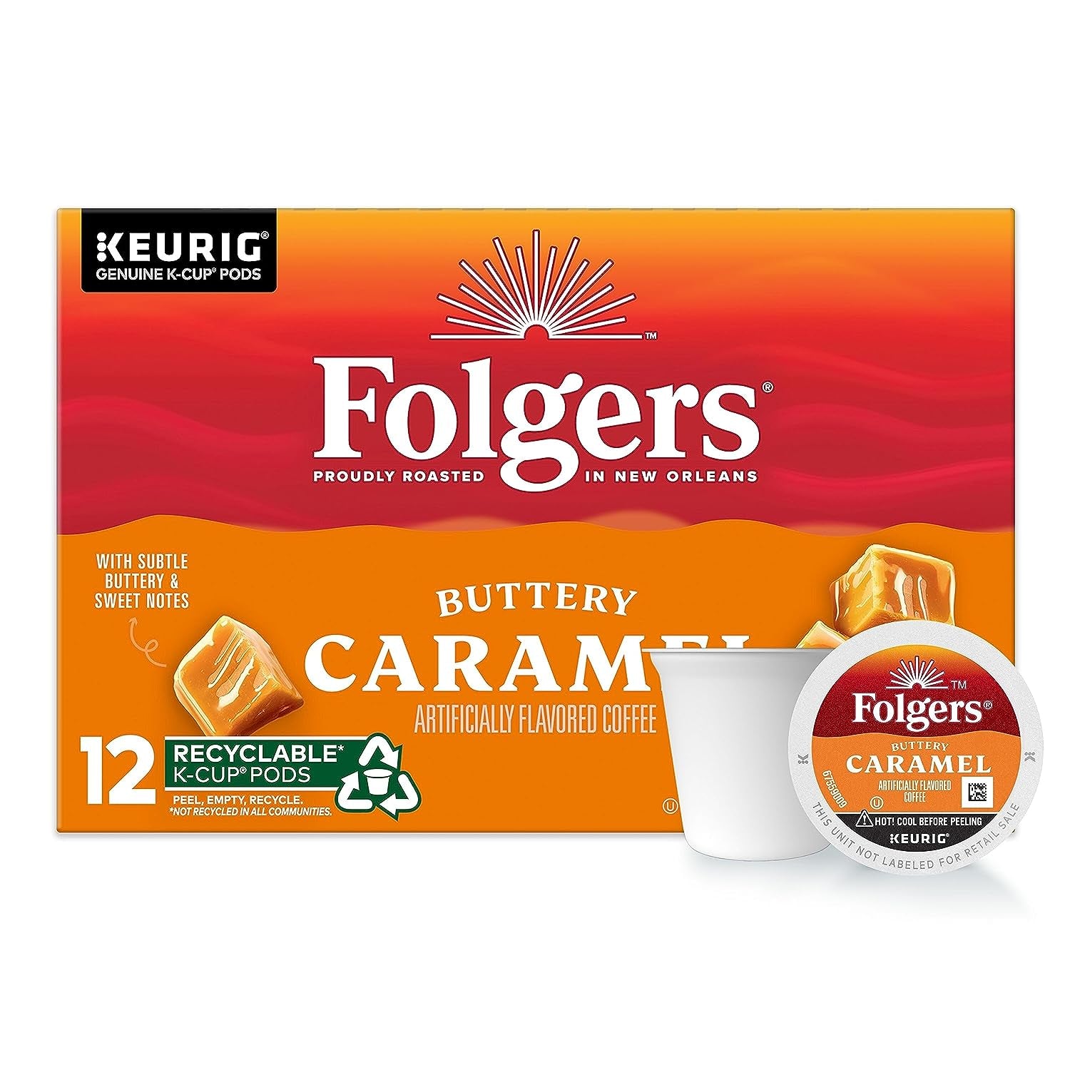 Folgers Buttery Caramel Flavored Coffee, 12 Keurig K-Cup Pods