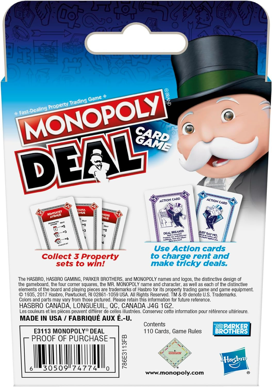 Monopoly Deal Quick-Playing Card Game for Families, Kids Ages 8 and up and 2-5 Players