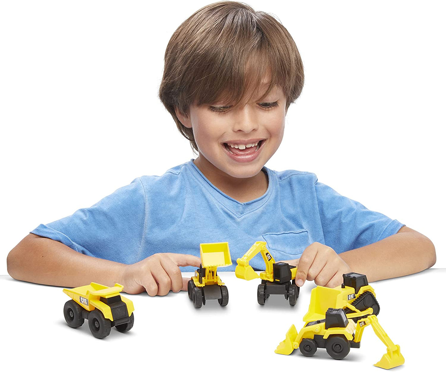 Cattoysofficial, CAT Little Machines Toys with 5Pcs - Dump Truck, Wheel Loader, Bulldozer, Backhoe, and Excavator Vehicles, Cake Toppers, Playset for Kids Ages 3 and Up,Yellow