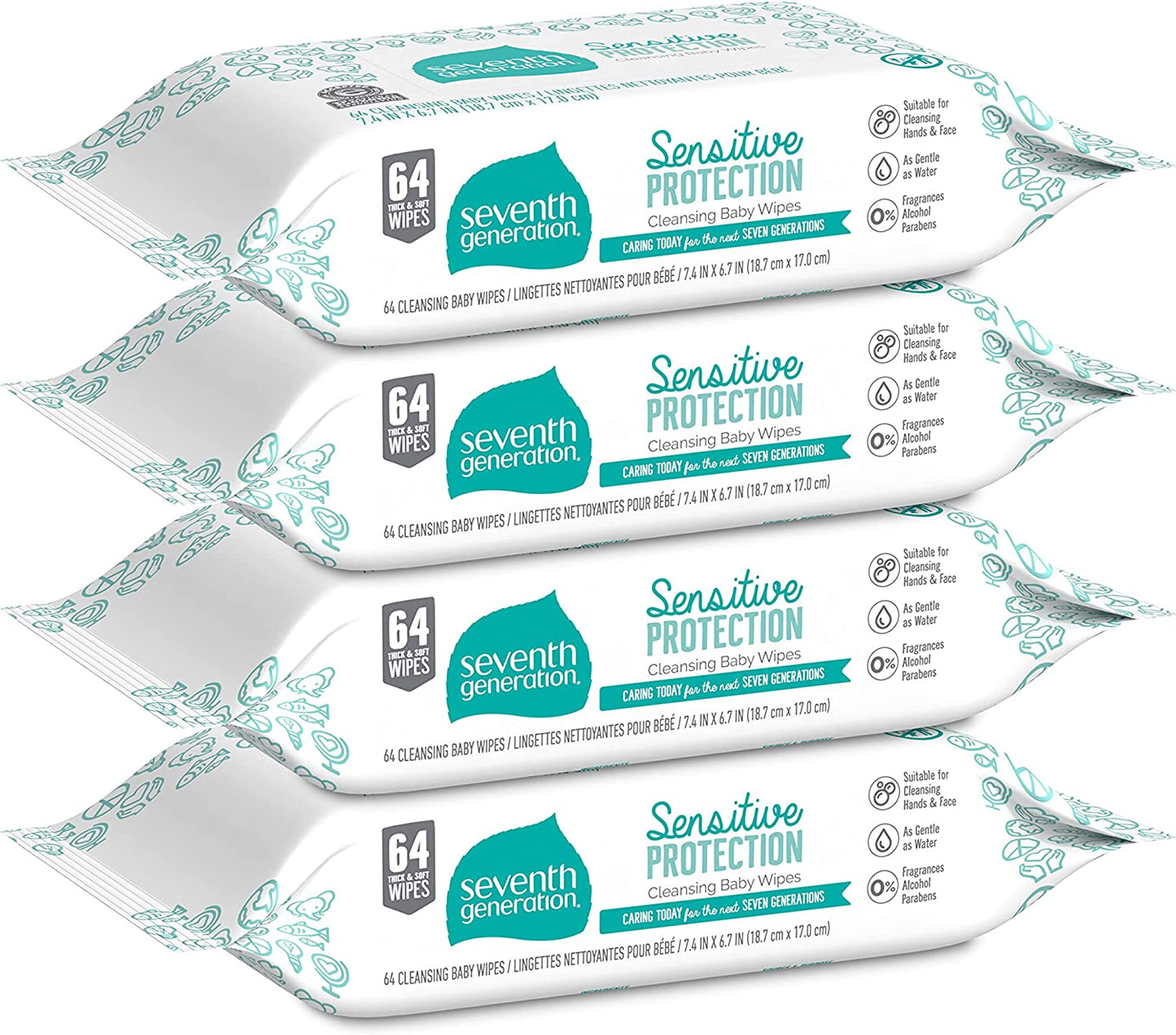 Seventh Generation Baby Wipes Refill with Tape Seal Sensitive Protection Unscented Baby Wipes 256 Count