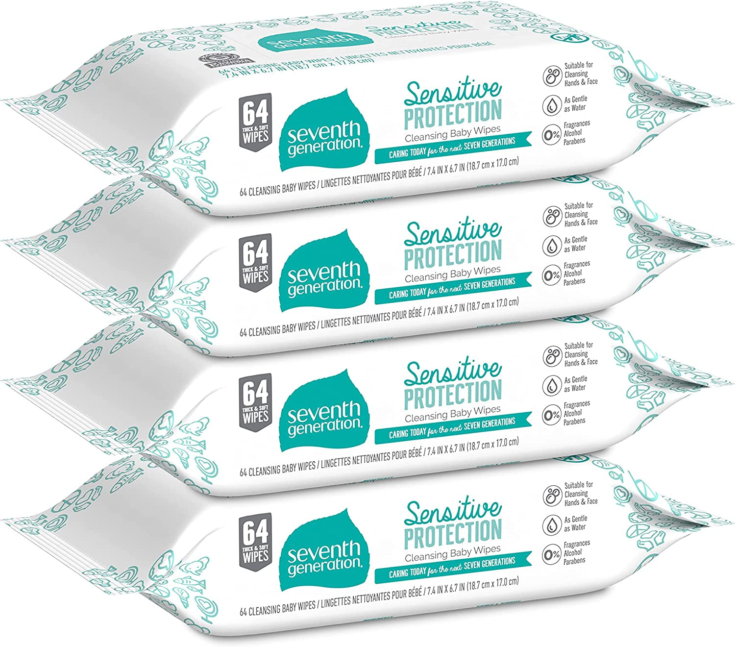 Seventh Generation Baby Wipes Refill with Tape Seal Sensitive Protection Unscented Baby Wipes 256 Count