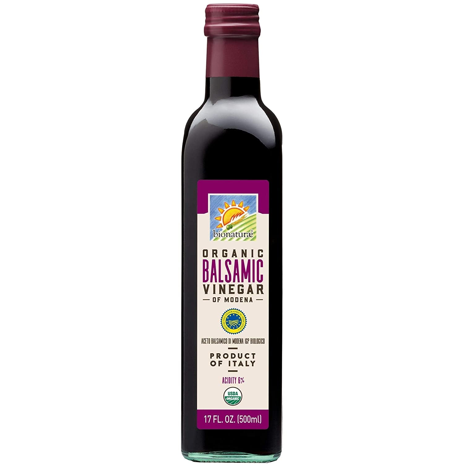 Bionaturae Vinegar Balsamic - Organic Balsamic Vinegar, Modena Balsamic Vinegar, Acidity 6%, USDA Certified Organic, Recyclable Glass, 100% Authentic Italian Balsamic Vinegar - 17 Fl Oz