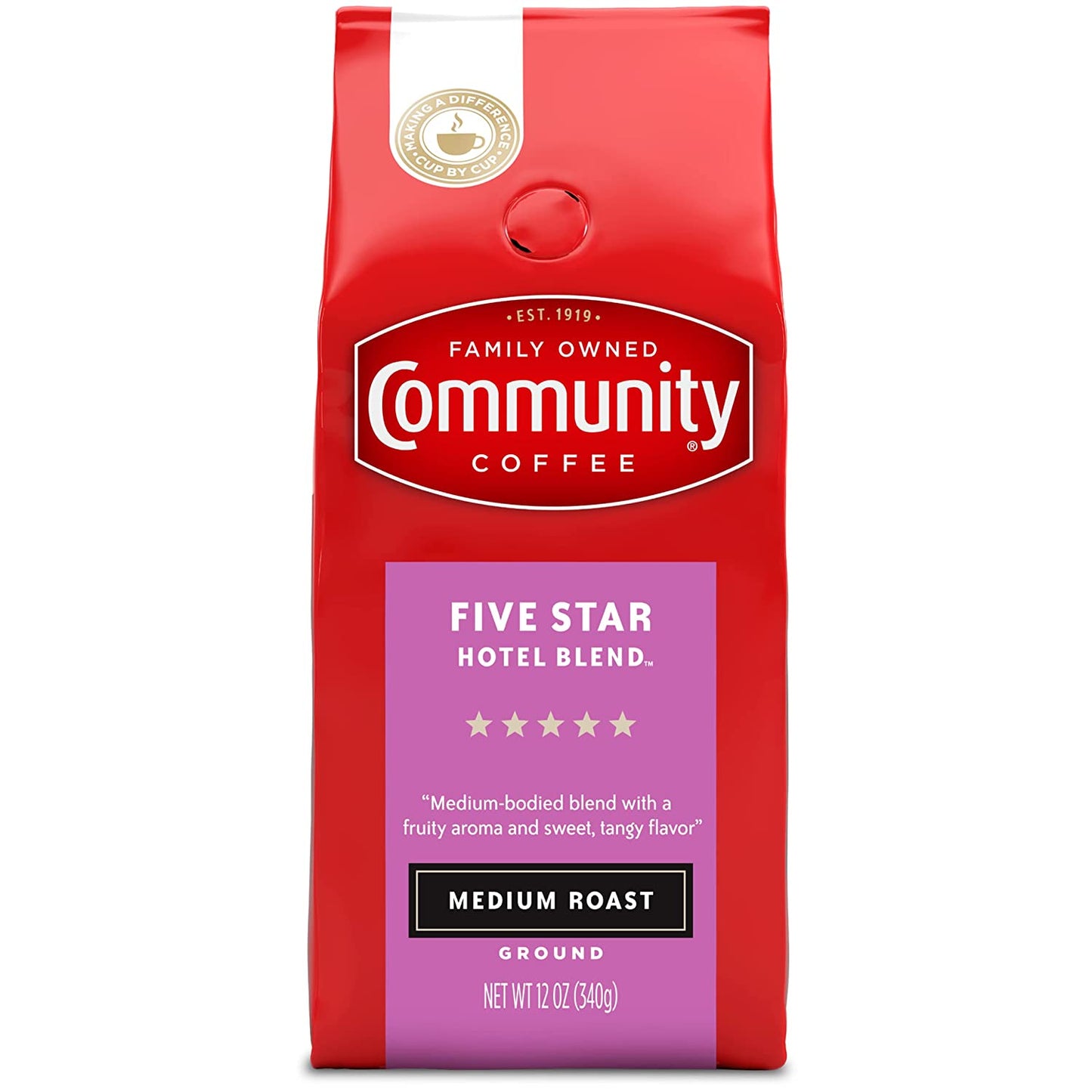 Community Coffee Five Star Hotel Blend™ Medium Roast Ground 12 Oz Gable Top 12 Ounce (Pack of 1)