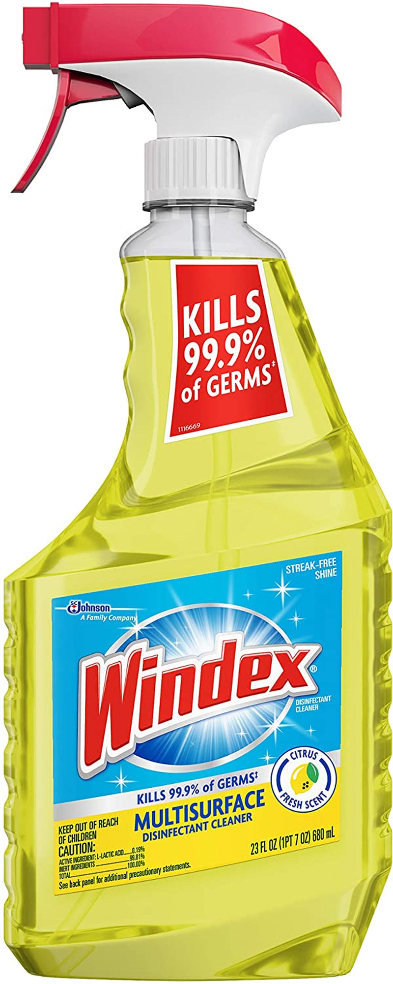 Windex Multi-Surface Cleaner and Disinfectant Spray Bottle, Scent, Citrus Fresh, 23 Fl Oz (Pack of 1)