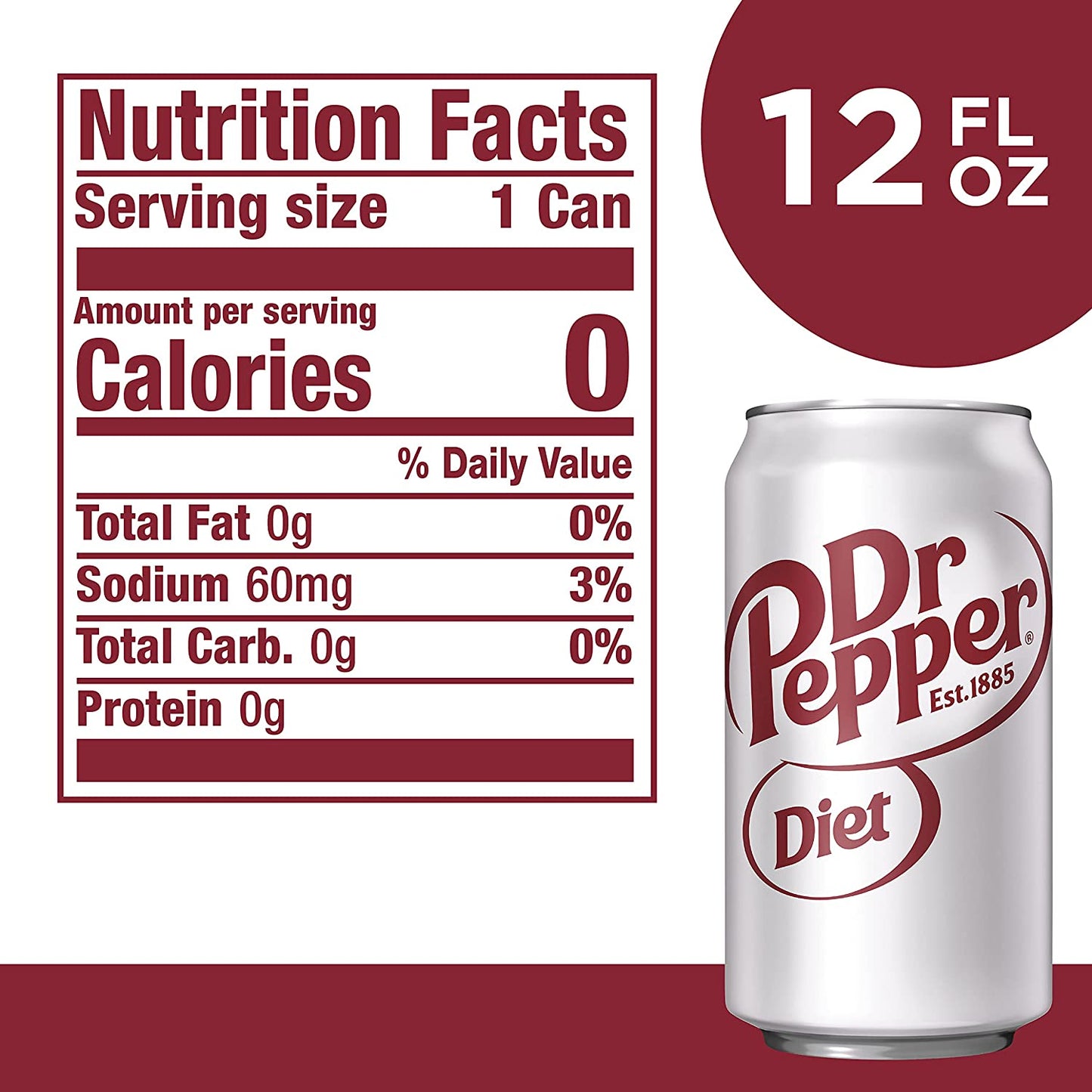 DR PEPPER Diet Soda, 12 Fl Oz Cans, 12 Pack