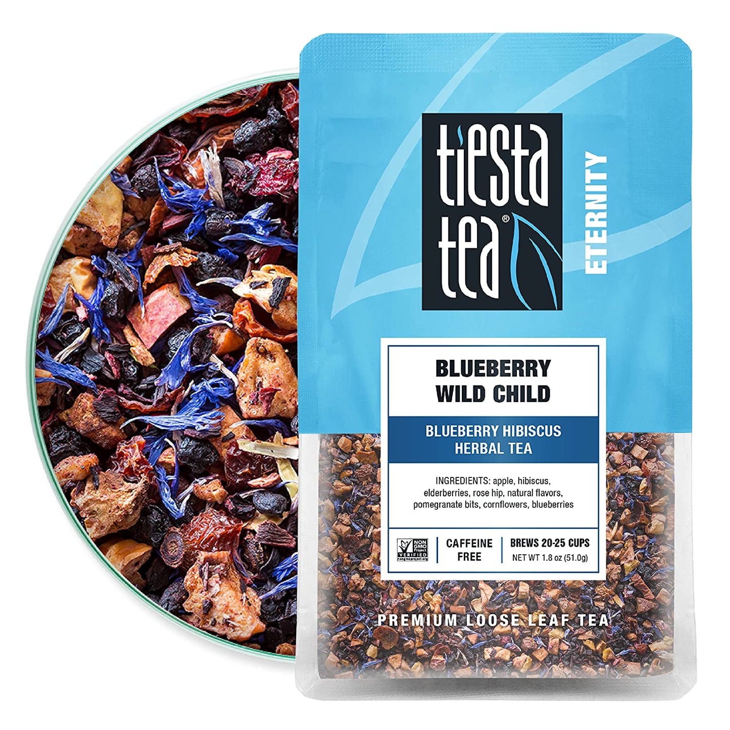 Tiesta Tea - Blueberry Wild Child, Blueberry Hibiscus Herbal Tea, Loose Leaf, up to 25 Cups, Make Hot or Iced, Non-Caffeinated, 1.8 Ounce Resealable Pouch