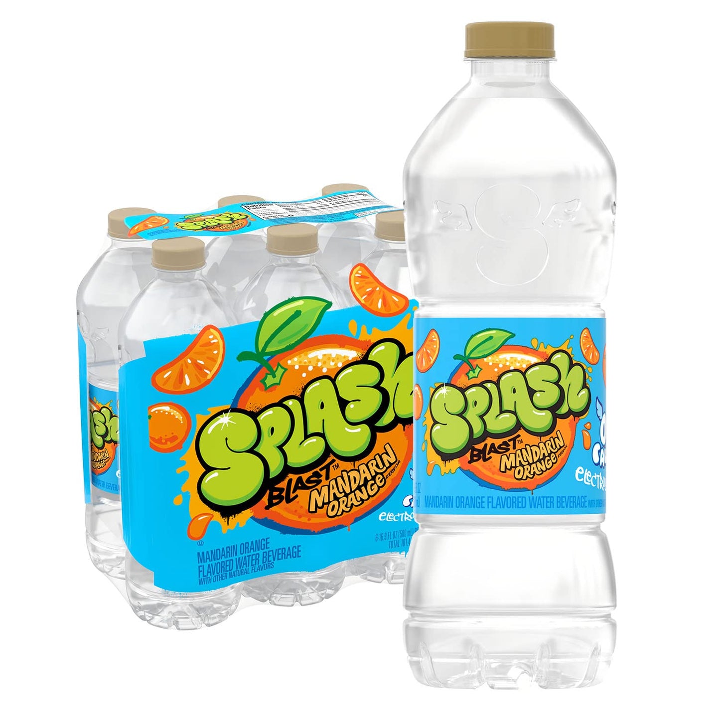 Splash Blast, Flavored Water Beverage, Mandarin Orange Flavor, 16.9 Fl Oz Plastic Bottles, 6 Pack