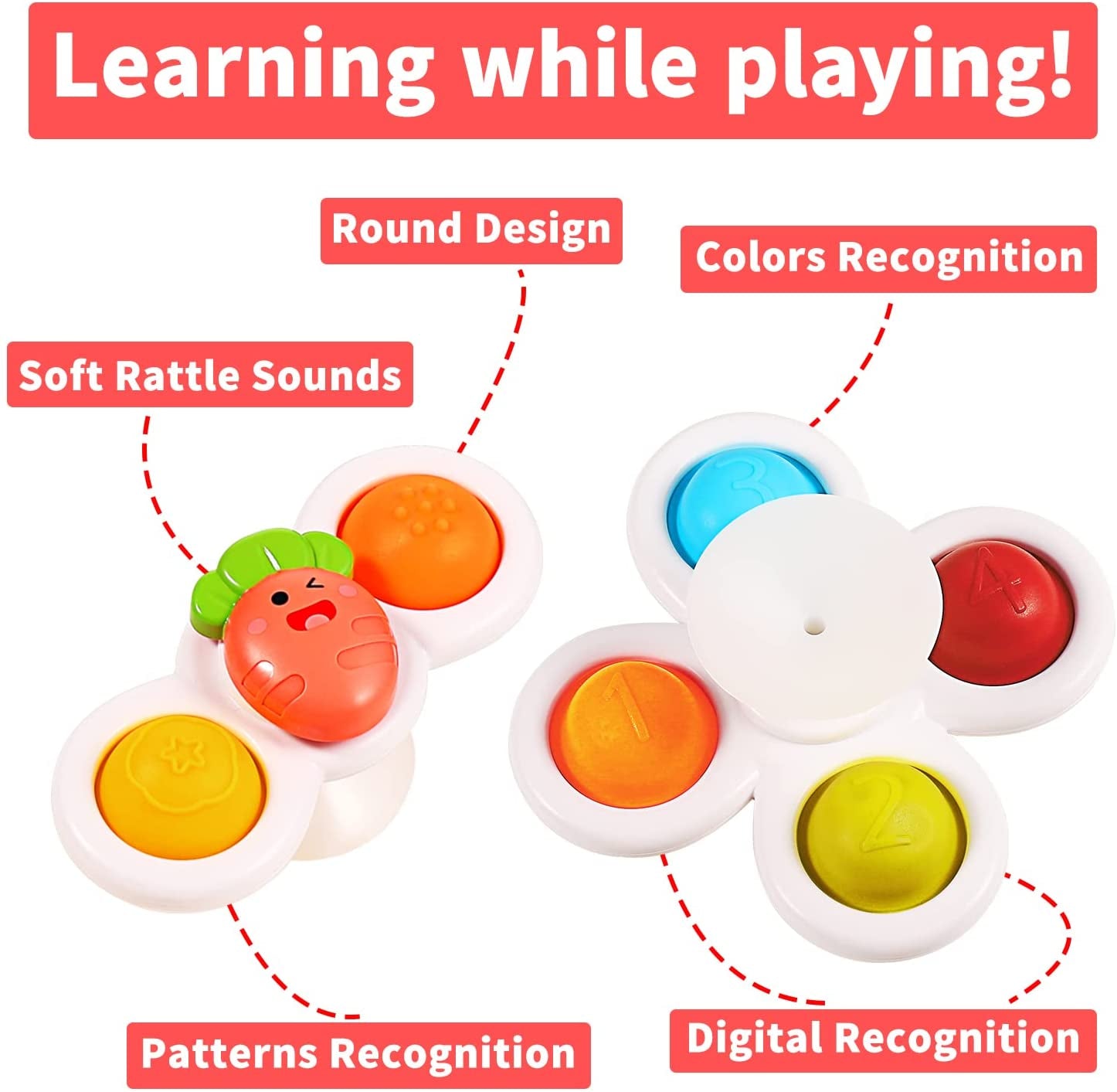 3PCS ALASOU Simple Pop up Suction Cup Spinner Toys for 1 2 Year Old Boy Girl|Novelty Spinning Tops Toddler Toys Age 1-2|1 2 Year Old Boy Birthday Gift for Infant|Sensory Toys for Toddlers 1-3