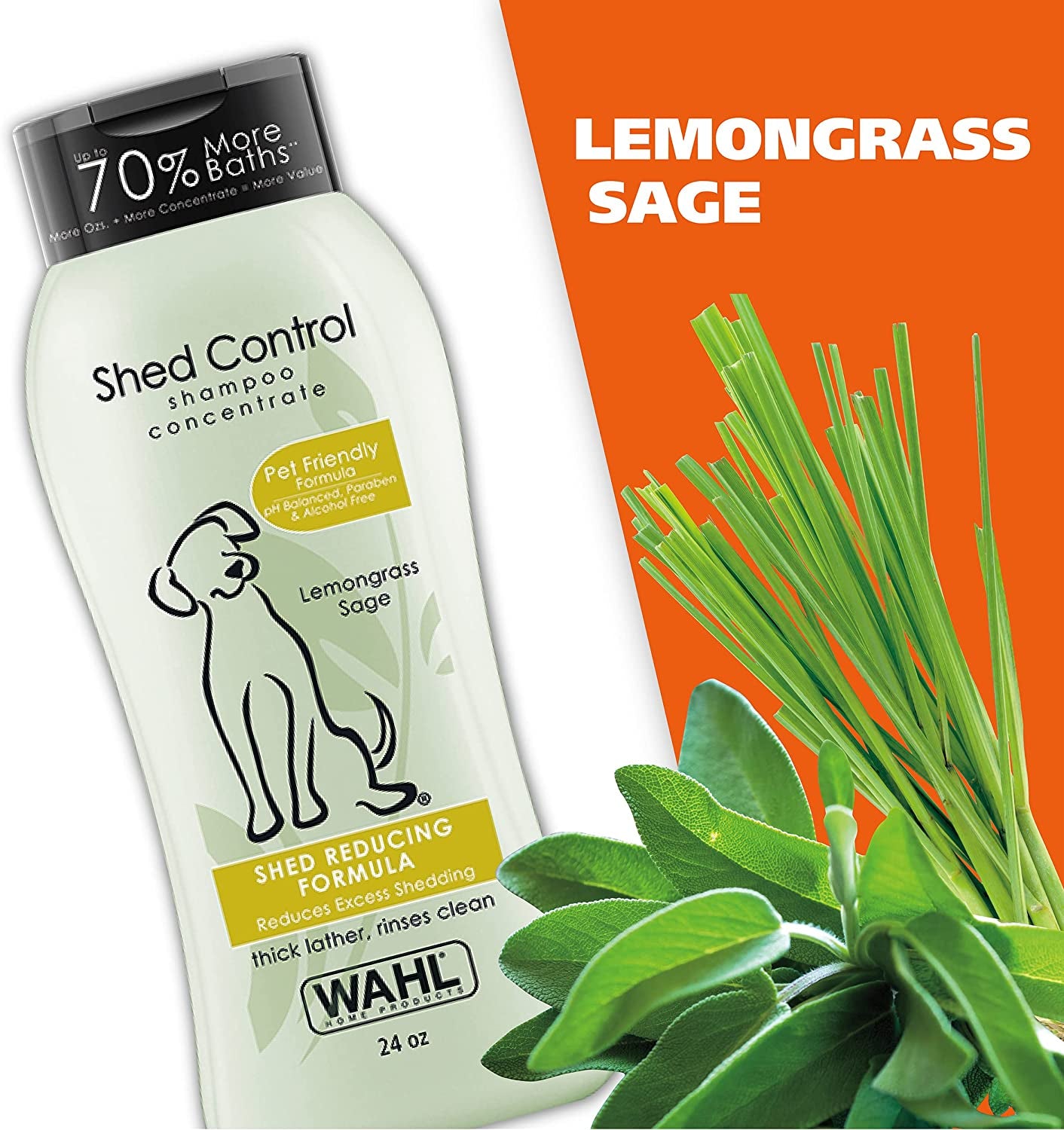 WAHL Shed Control Pet Shampoo for Dog Shedding & Dander – Lemongrass, Sage, Oatmeal, & Aloe for Healthy Coats & Skin – 24 Oz - Model 820005A