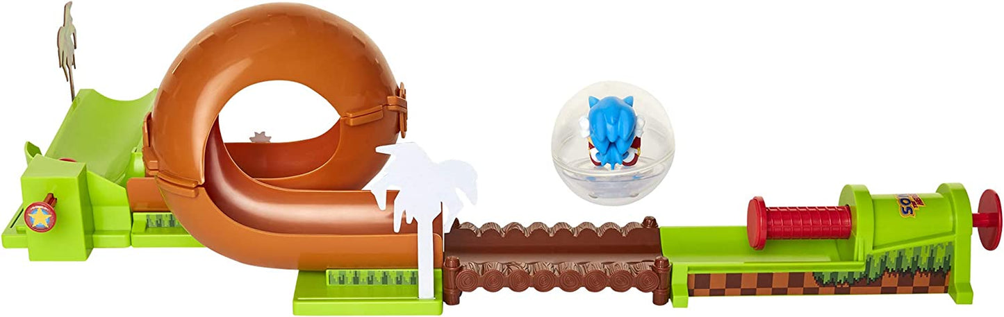 Sonic the Hedgehog Pinball Green Hill Zone , Track Play Set, 9 Piece, with Looping Action & Automatic Bumper Exclusive Sonic Sphere Included, for Ages 3+