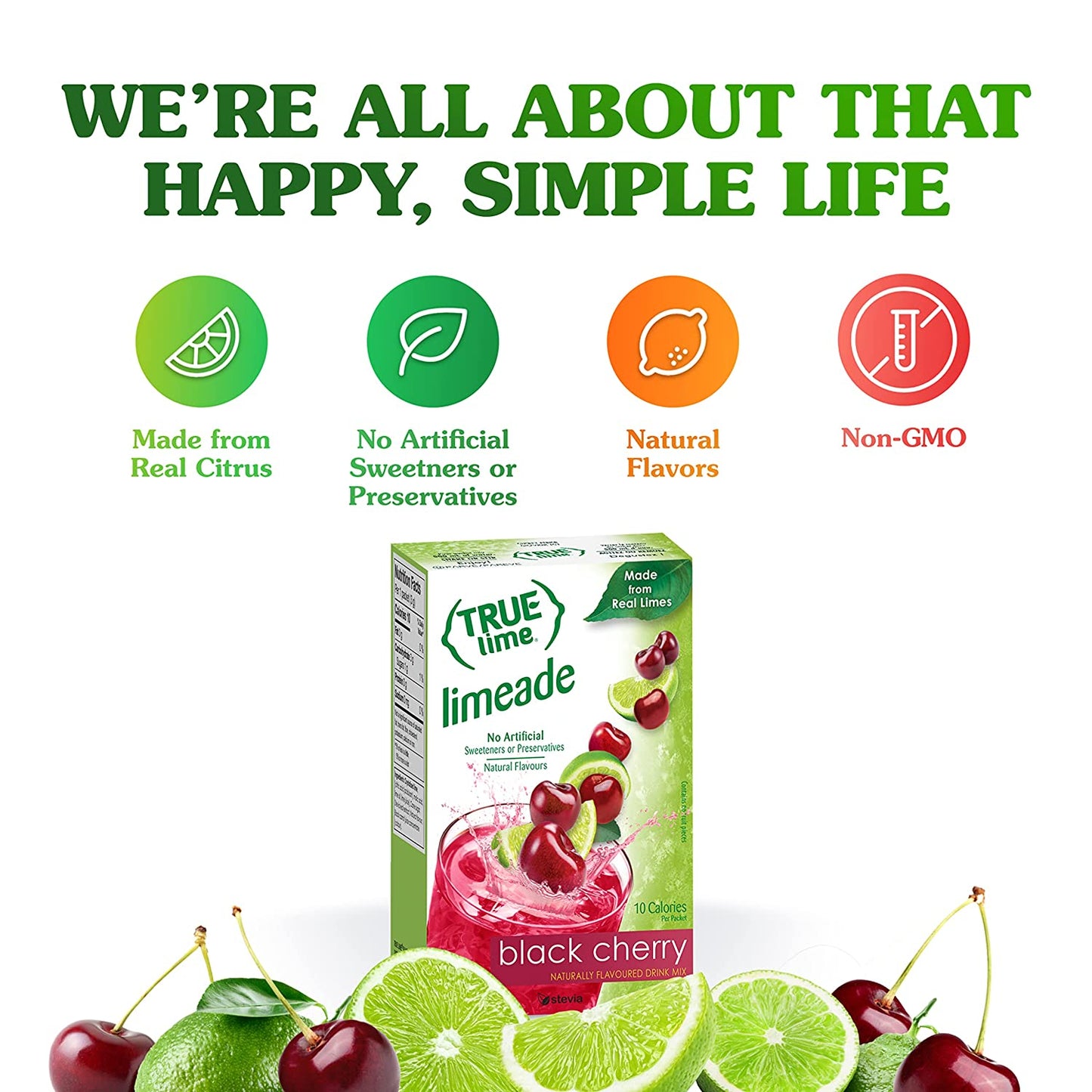 TRUE LIME Black Cherry Limeade Drink Mix (10 Count - 1 Pack) | Made from Real Limes | No Preservatives, No Artificial Sweeteners, Gluten Free | Water Flavor Packets & Water Enhancer with Stevia