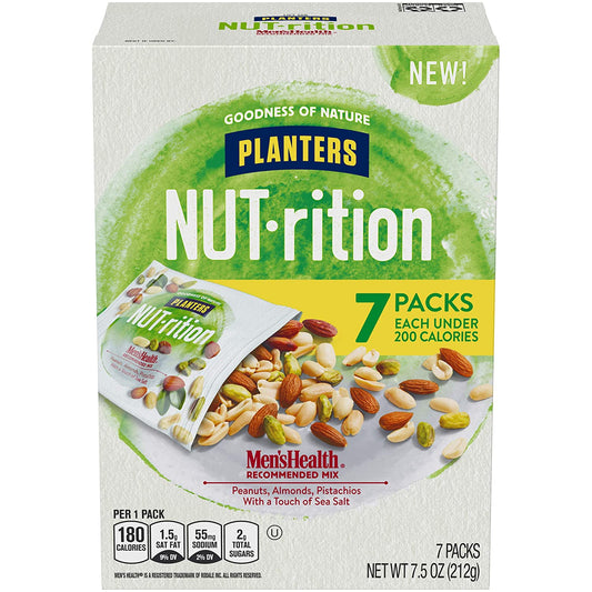 Planters NUT-RITION MEN'S HEALTH Recommended Nut Mix with Peanuts, Almonds, Pistachios Sea Salt, 7 Ct of 1.25 Oz Packs