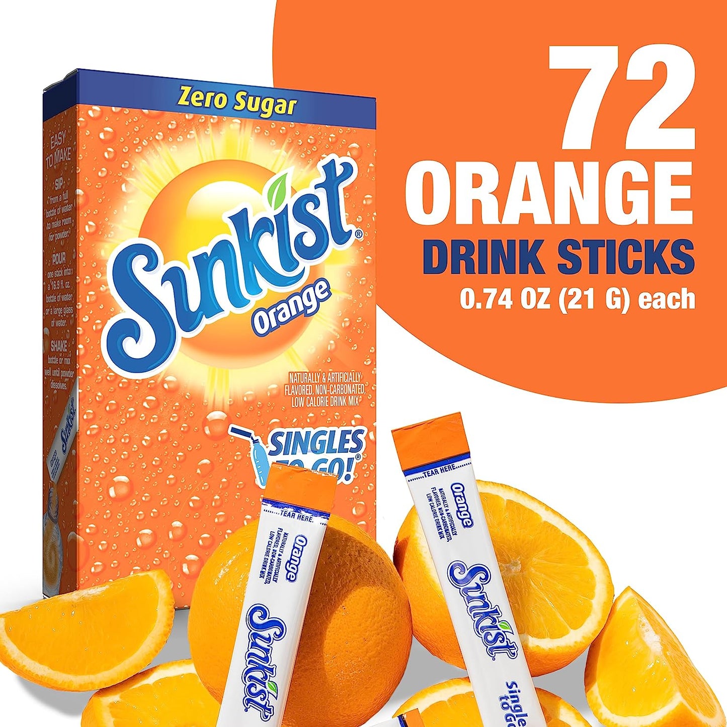 Sunkist Soda Orange Singles to Go Drink Mix, 12 Boxes with 6 Packets Each - 72 Total Servings