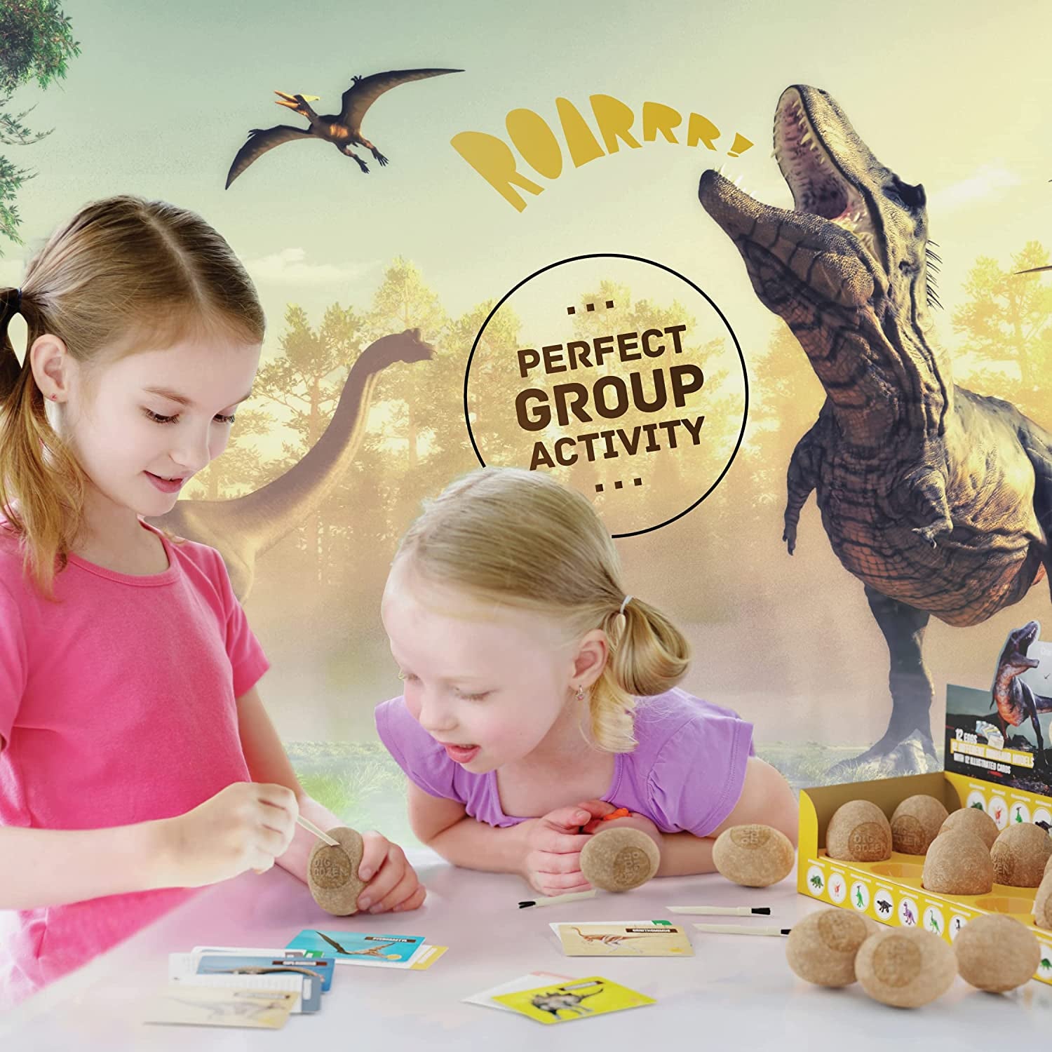 Dig a Dozen Dino Eggs Kit - Break Open 12 Unique Dinosaur Eggs and Discover 12 Cute Dinosaurs - Easter Archaeology Science STEM Gift (Dinosaurs)