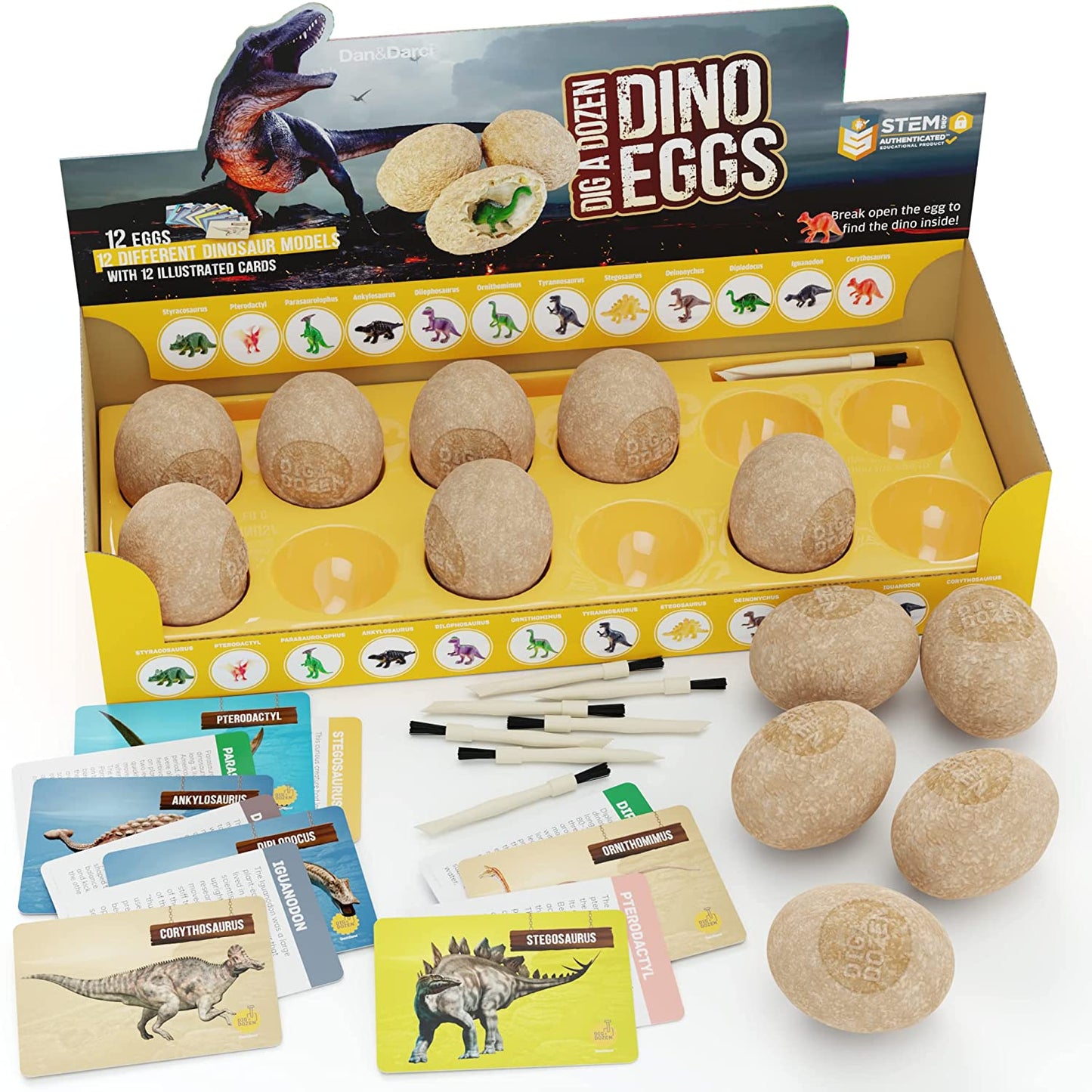 Dig a Dozen Dino Eggs Kit - Break Open 12 Unique Dinosaur Eggs and Discover 12 Cute Dinosaurs - Easter Archaeology Science STEM Gift (Dinosaurs)