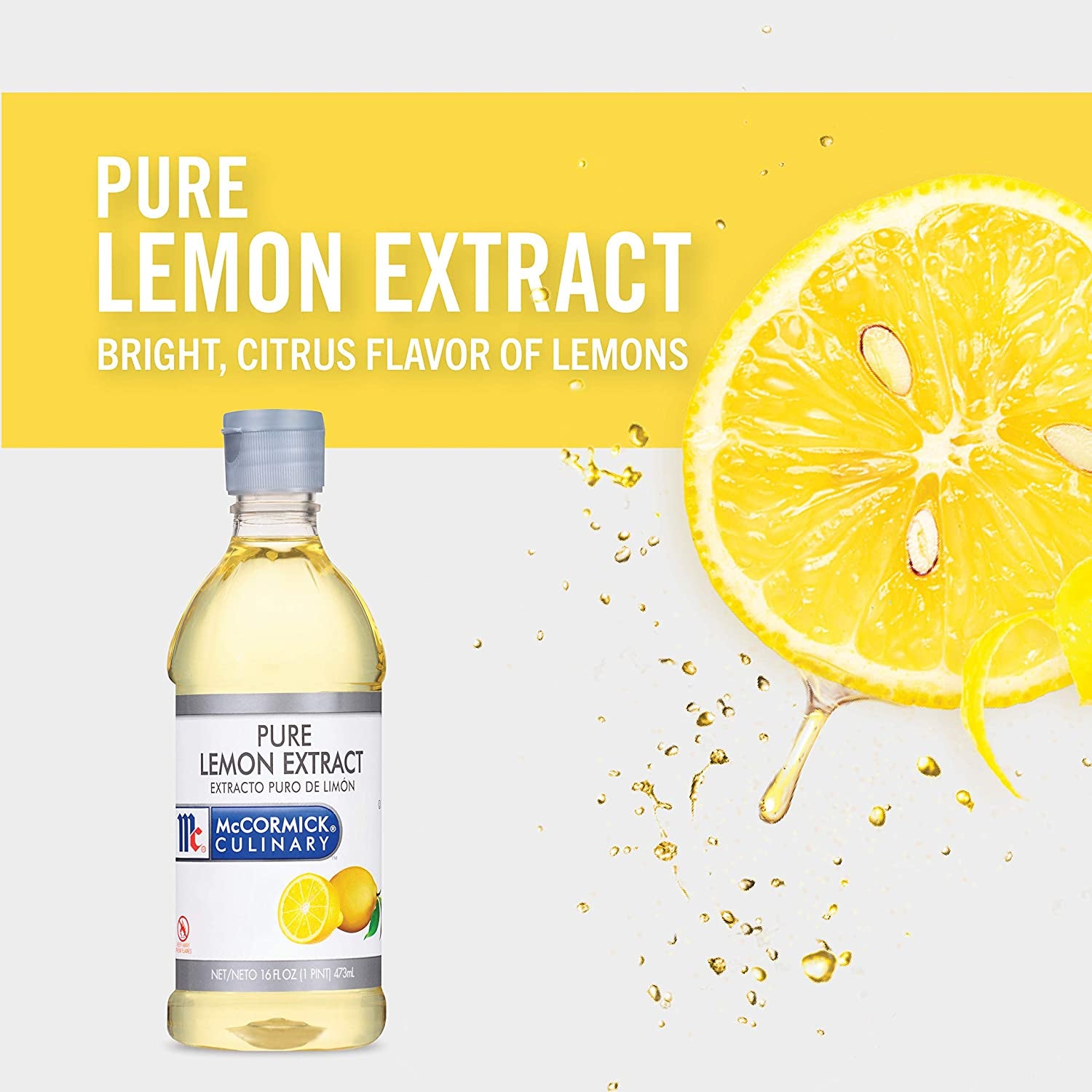 Mccormick Culinary Pure Lemon Extract, 16 Fl Oz - One 16 Fluid Ounce Bottle of Lemon Flavoring Extract, Great for Subtle Lemony Flavors to Glazes and Fillings Such as Mousses and Custards