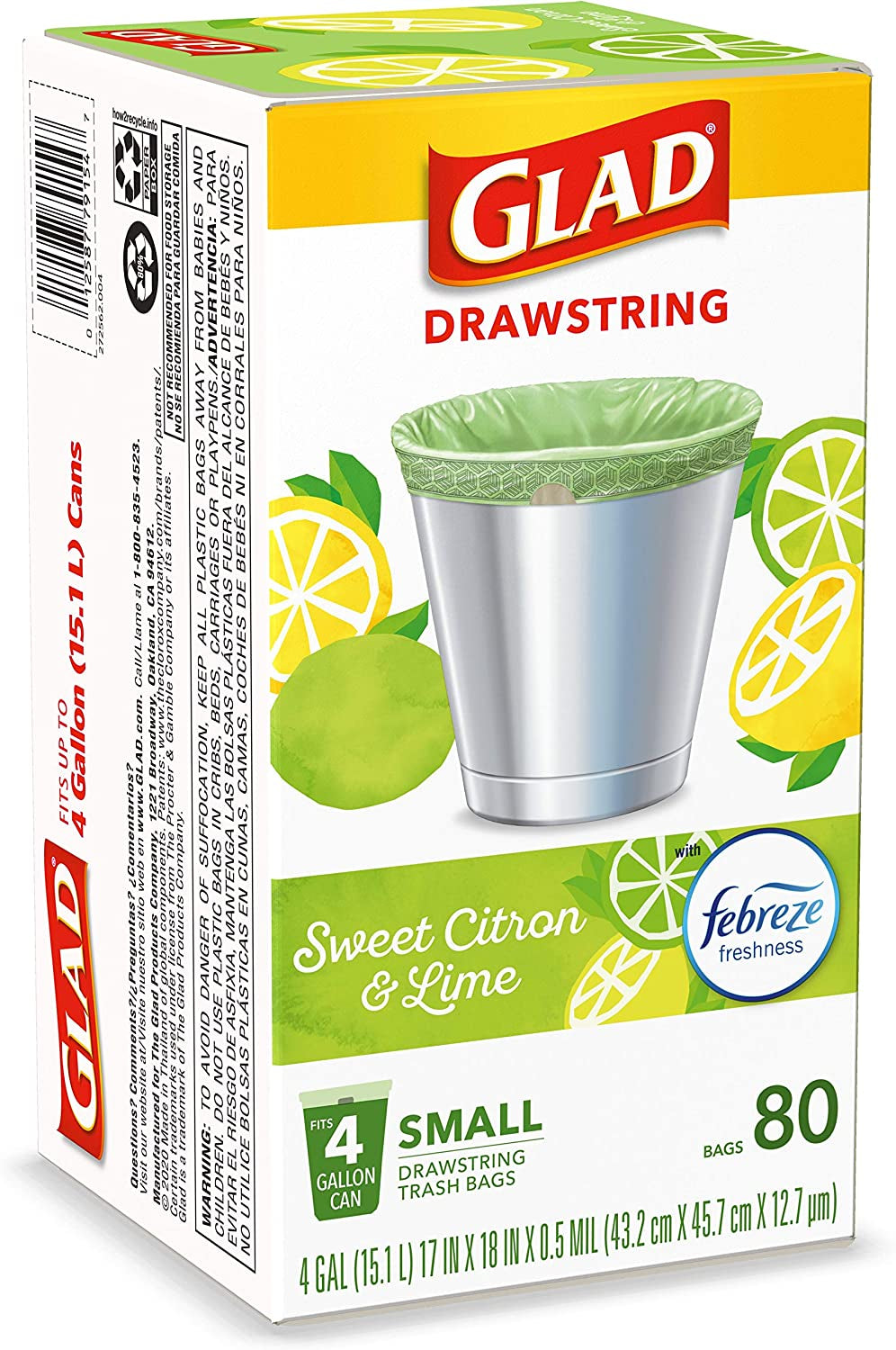 Odorshield Small Drawstring Trash Bags, Sweet Citron & Lime, 80 Count