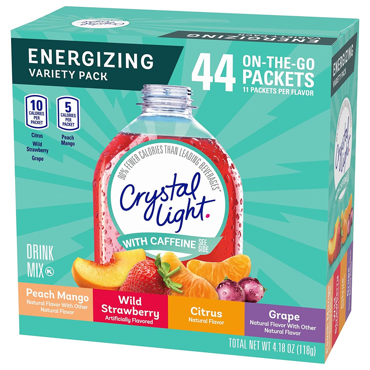 Crystal Light Energy Citrus, Grape, Peach Mango, & Wildy Strawberry Powdered Drink Mix Singles Variety Pack (44 Ct. On-The-Go Individual Packets)