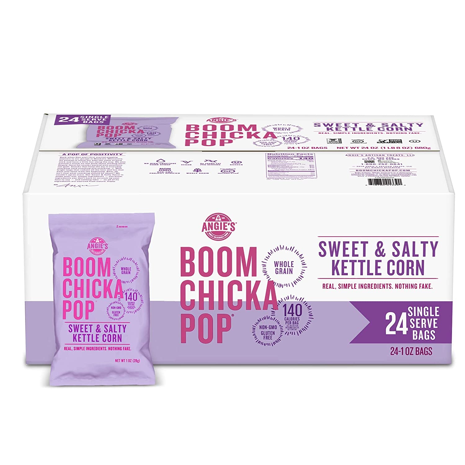 Angie'S BOOMCHICKAPOP Sweet & Salty Kettle Corn Popcorn, 1 Ounce (Pack of 24)