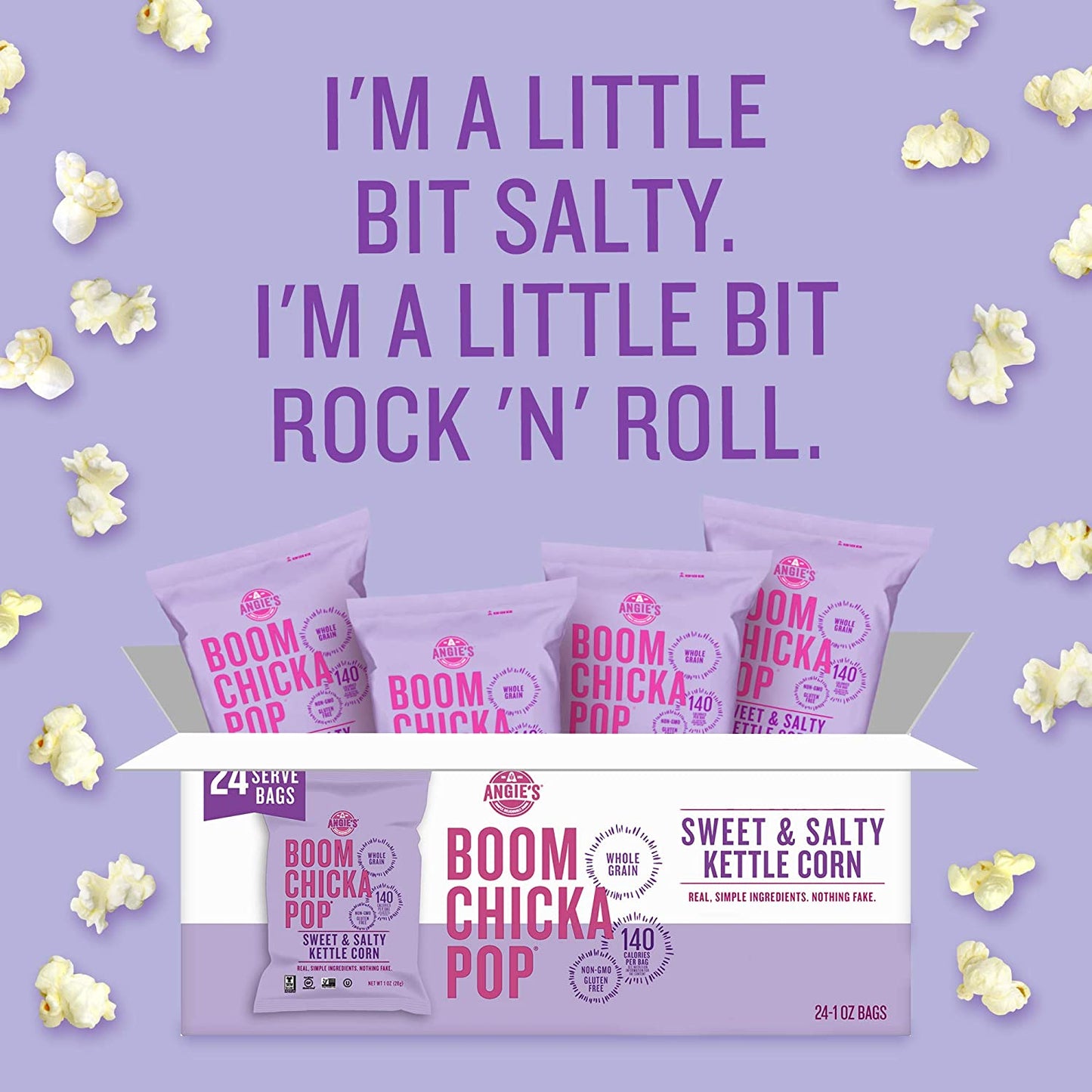 Angie'S BOOMCHICKAPOP Sweet & Salty Kettle Corn Popcorn, 1 Ounce (Pack of 24)