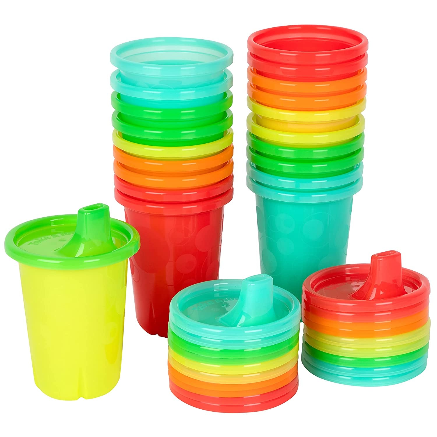 The First Years Take & Toss Spill Proof Sippy Cups - Rainbow Party Pack - Reusable Toddler Cups - Kids Cups and Snap on Lids for Ages 9 Months and up - 20 Count