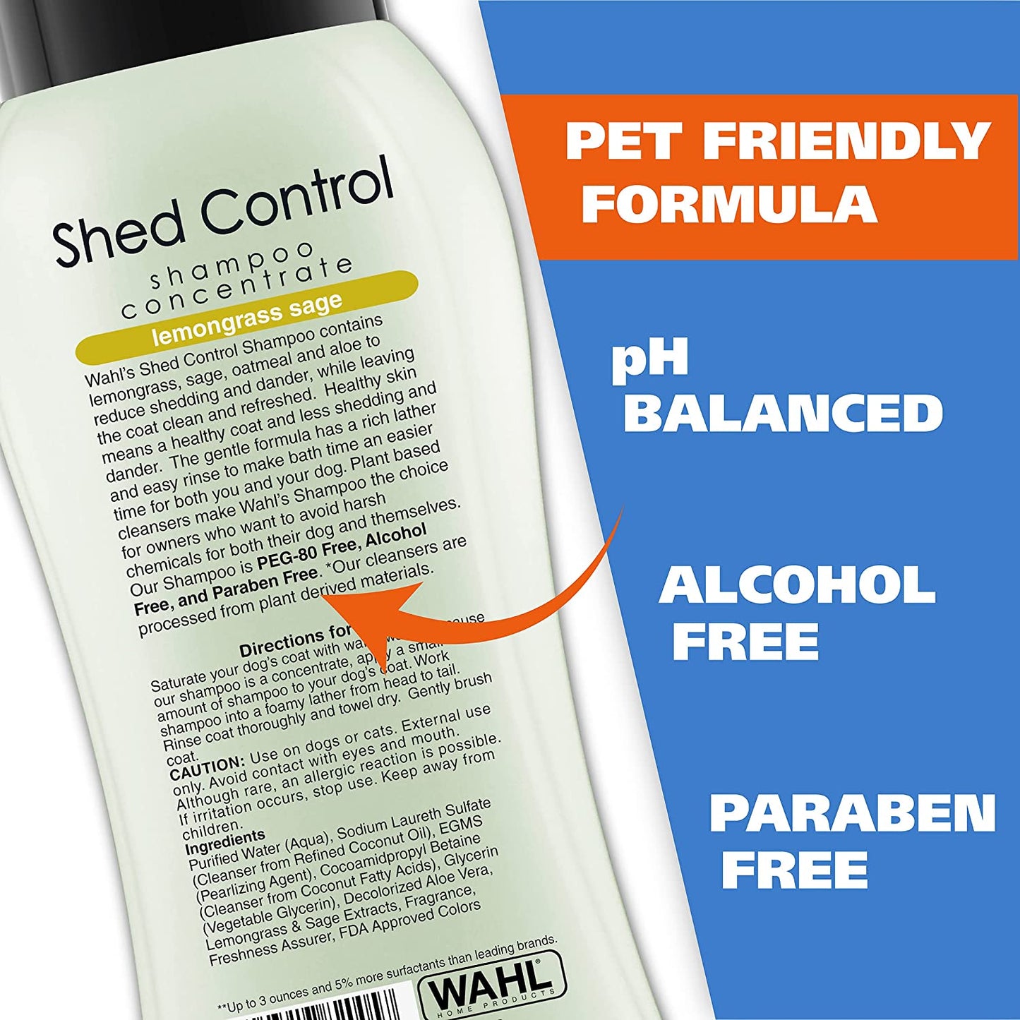 WAHL Shed Control Pet Shampoo for Dog Shedding & Dander – Lemongrass, Sage, Oatmeal, & Aloe for Healthy Coats & Skin – 24 Oz - Model 820005A