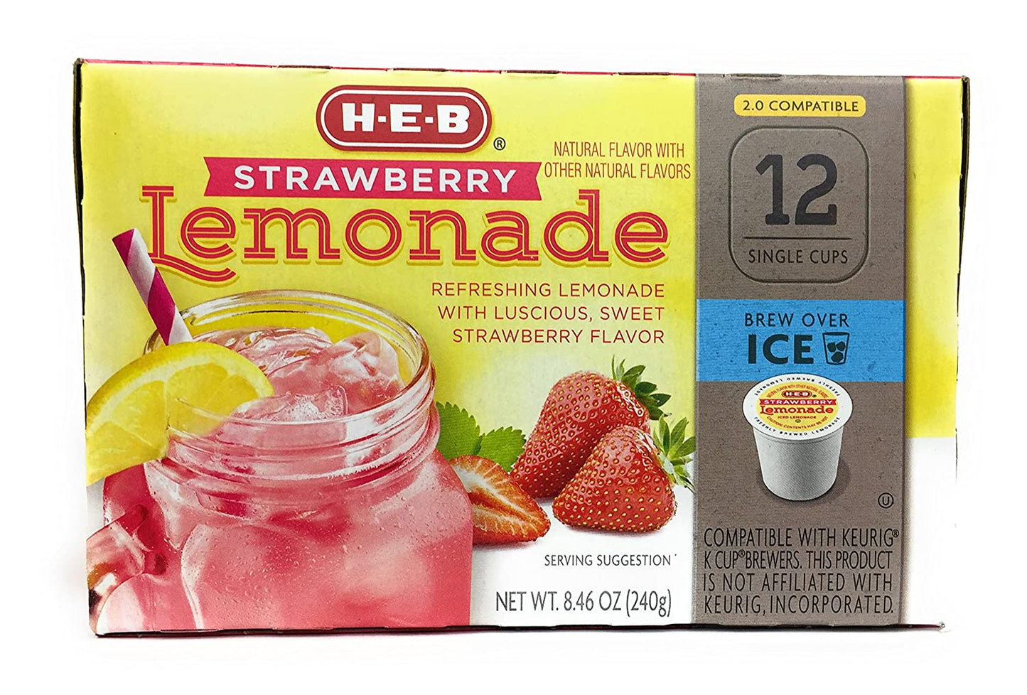 HEB Brew over Ice, Strawberry Lemonade Single Serve Cups Compatible with Keurig 2.0, 12 Cts