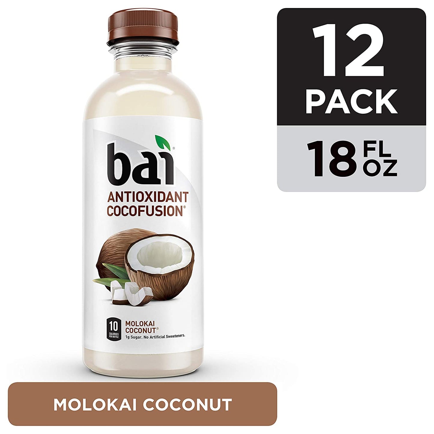 Bai Coconut Flavored Water, Molokai Coconut, Antioxidant Infused Drinks, 18 Fl Oz (Pack of 12)