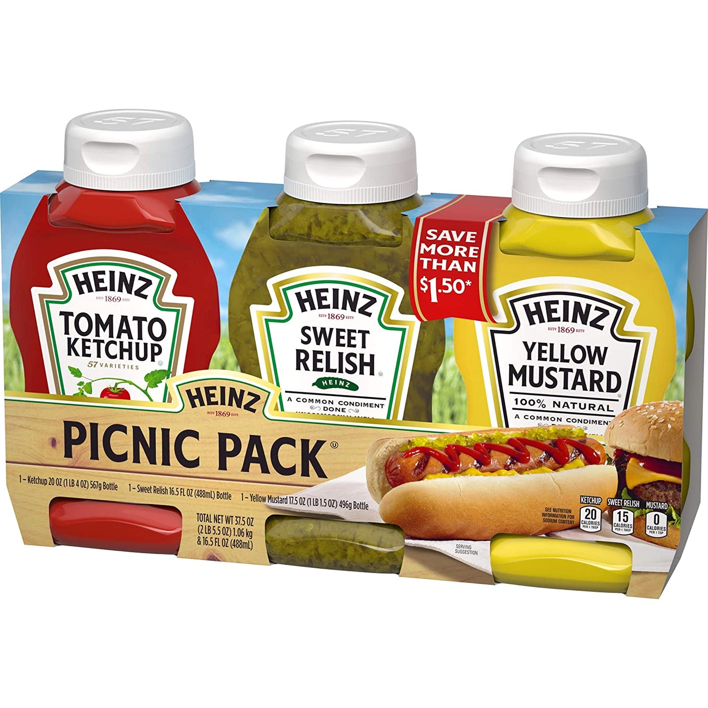 Heinz Tomato Ketchup, Relish, and Mustard Picnic Pack, 3 Count