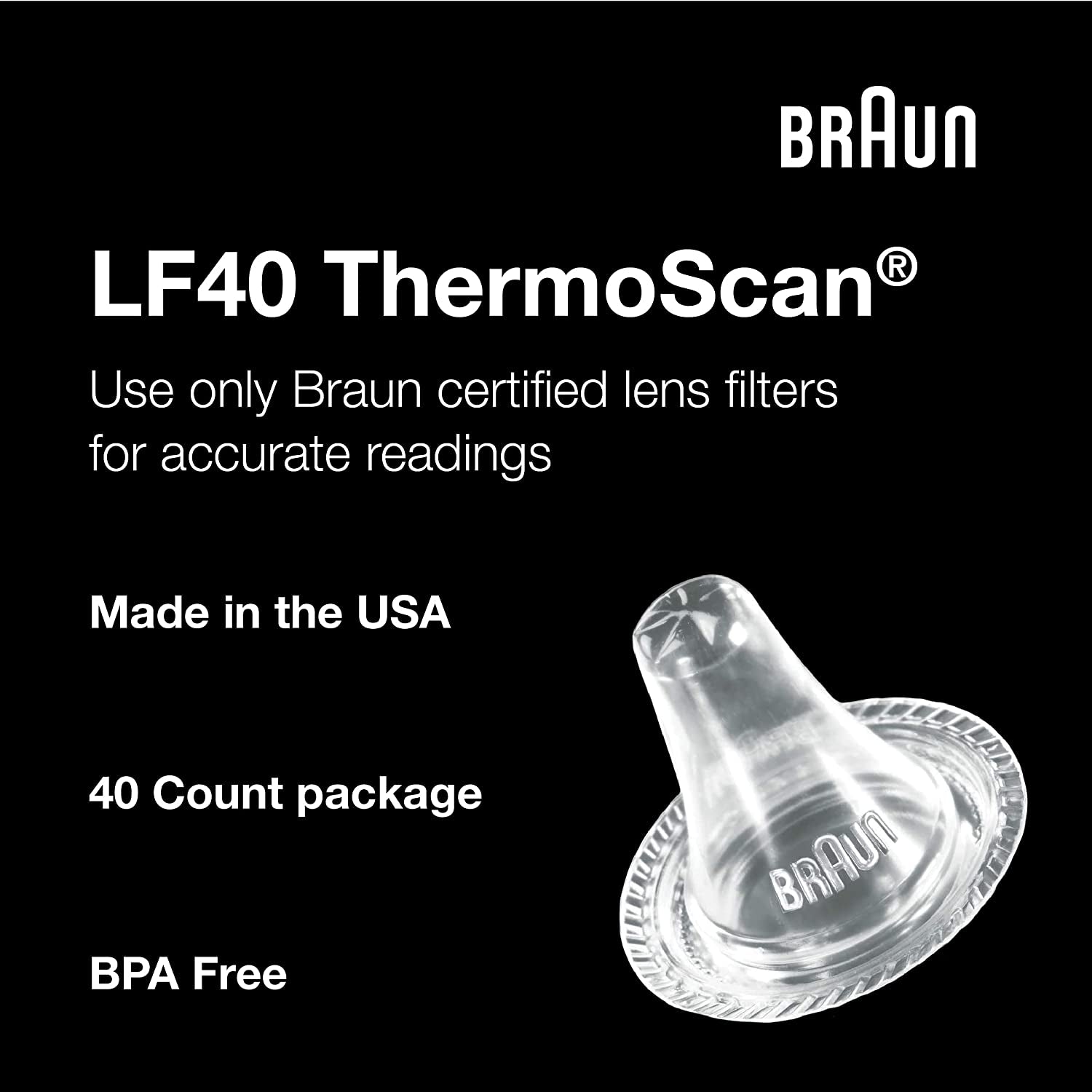 Braun Thermoscan Lens Filters for Ear Thermometer, Disposable Covers LF40US01 (40 Count)