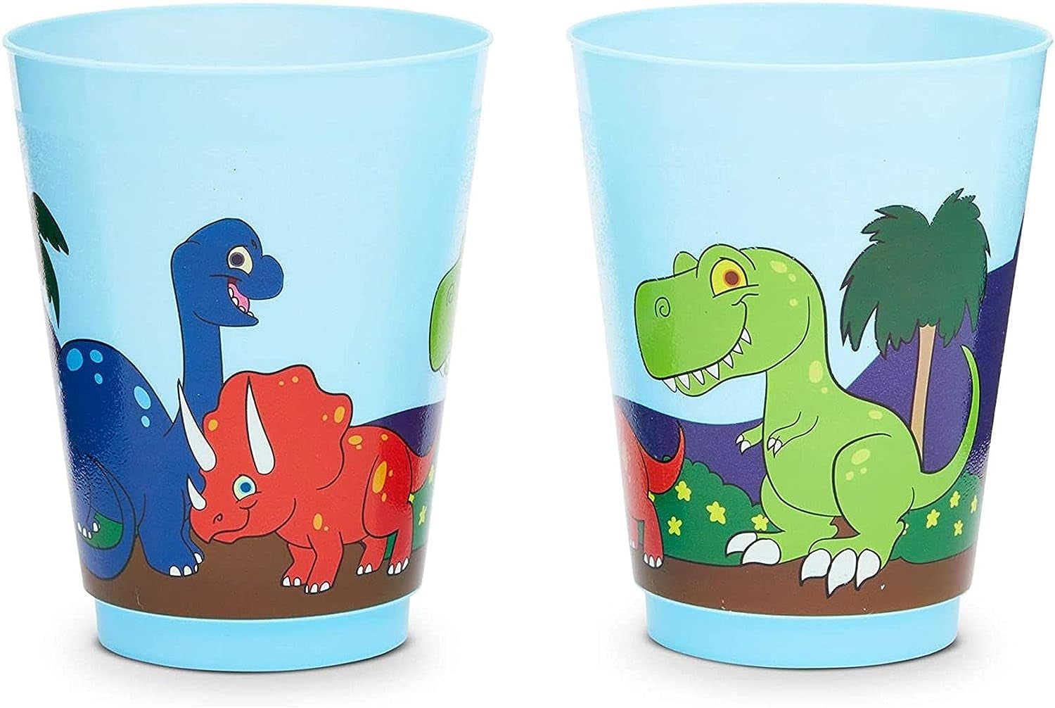 BLUE PANDA Dinosaur Reusable Plastic Party Cups – Pack of 16 – Blue