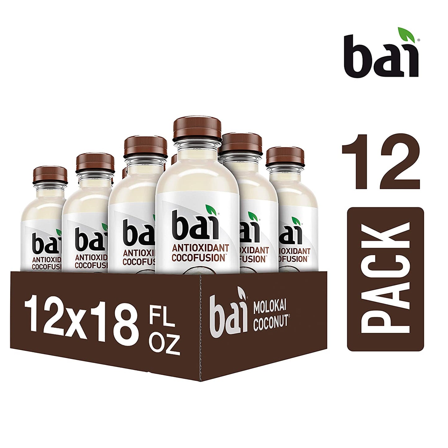 Bai Coconut Flavored Water, Molokai Coconut, Antioxidant Infused Drinks, 18 Fl Oz (Pack of 12)