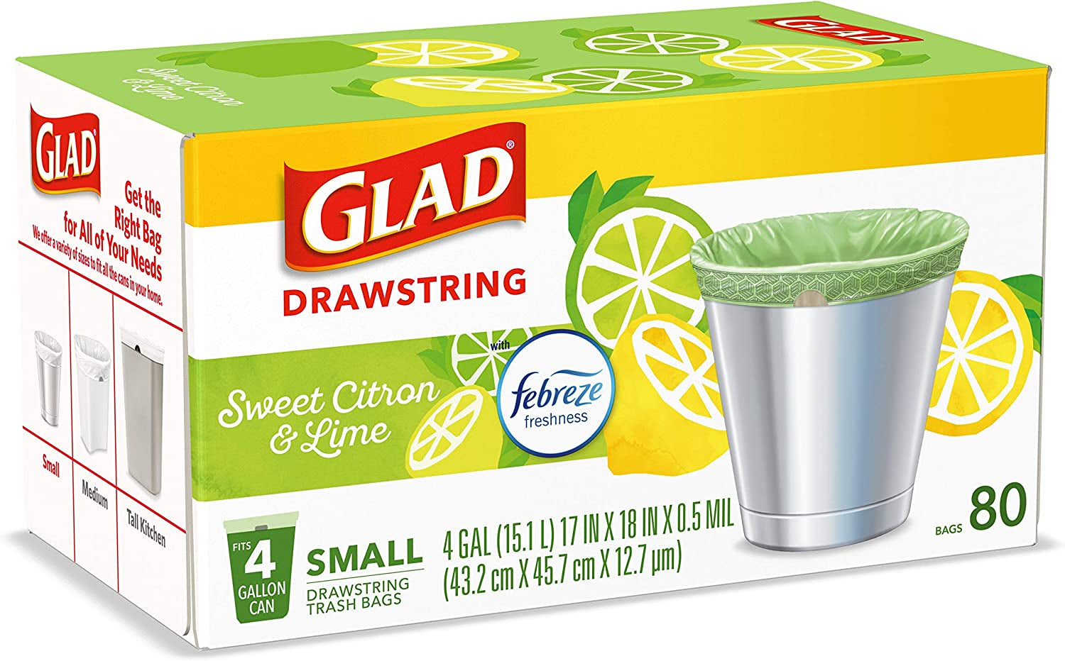 Odorshield Small Drawstring Trash Bags, Sweet Citron & Lime, 80 Count