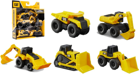 Cattoysofficial, CAT Little Machines Toys with 5Pcs - Dump Truck, Wheel Loader, Bulldozer, Backhoe, and Excavator Vehicles, Cake Toppers, Playset for Kids Ages 3 and Up,Yellow