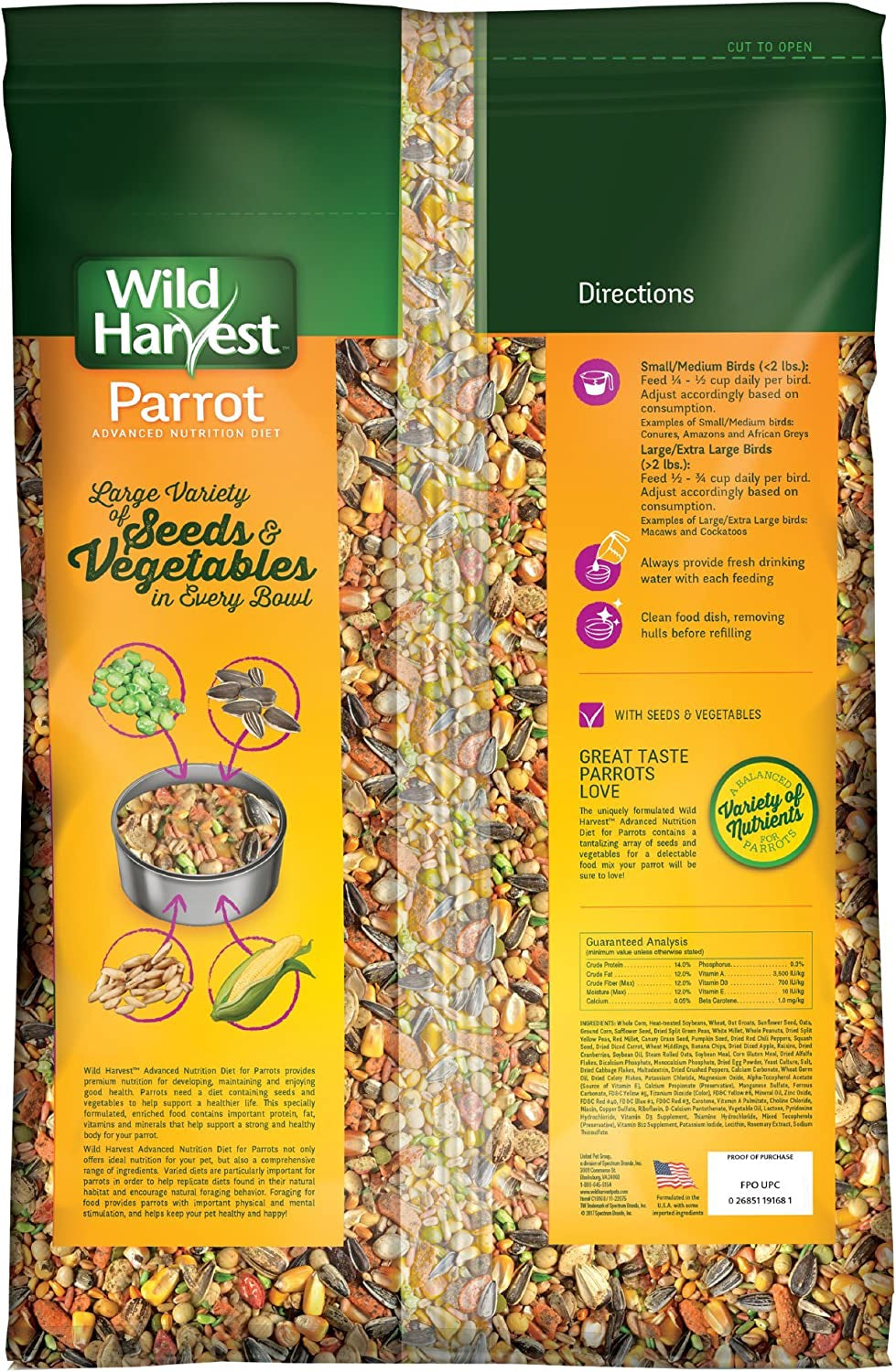 Wild Harvest Advanced Nutrition Parrot 8 Pound Bag,White