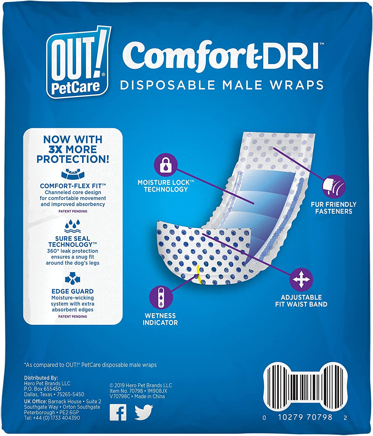 OUT! Pet Care Disposable Male Dog Wraps - Absorbent Male Wraps with Leak Proof Fit - Xs/Small (Waist 13-18In) - 32 Count