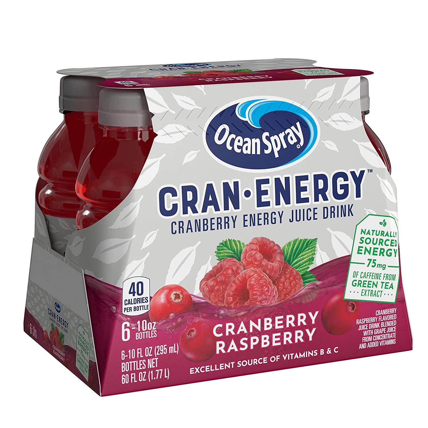 Ocean Spray Cran-Energy, Cranberry Raspberry Energy Juice Drink, 10 Ounce Bottles, 6 Count